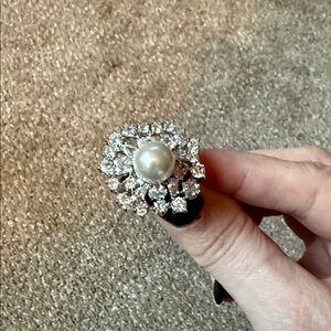 Park Lane Silver Ring with Pearl and Crystal Accents